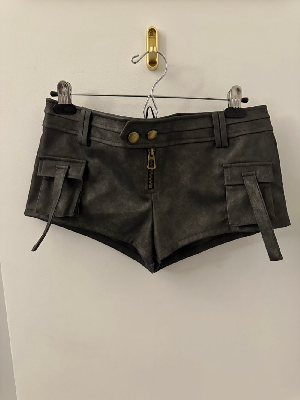 Edikted Black Faux Leather Cargo Shorts M NWT